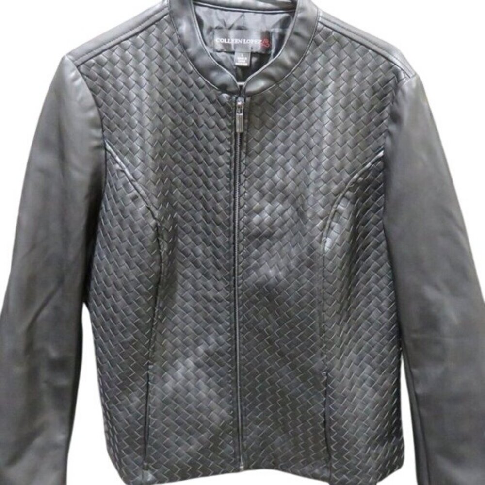 Colleen Lopez Woven Leather Jacket in Black Size Large